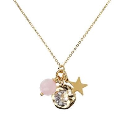 Etrusca WSET00401.YG Gold Chain Necklace Light Pink Moon Pendants