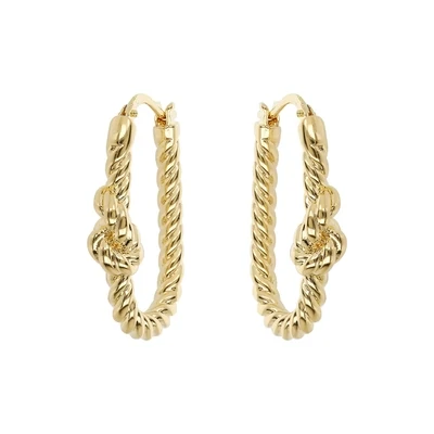 Etrusca WSET00731.YG Women’s 18Kt Plated Gold Oval Hoop Earrings w/ Knot