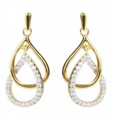 Bronzallure WSBZ01590Y.Y 18Kt Plated Gold White CZ Gemstone Earrings