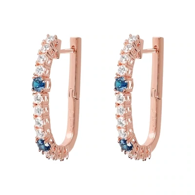 Bronzallure WSBZ02059.W.BLU Elongated Golden Rose 18Kt Plated Earring with Alternating Stones