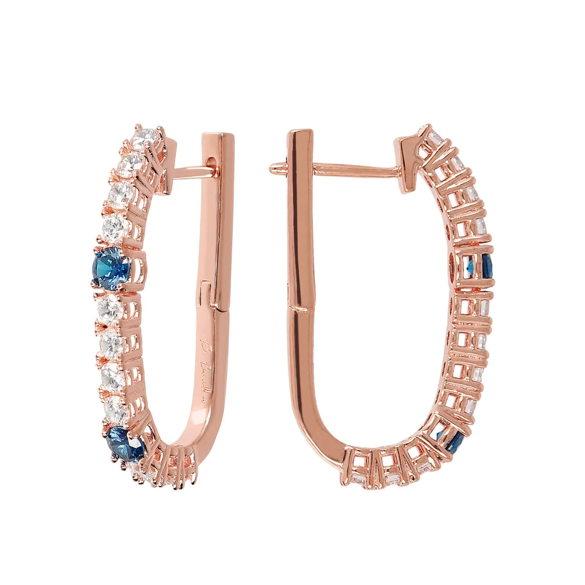 Bronzallure WSBZ02059.W.BLU Elongated Golden Rose 18Kt Plated Earring with Alternating Stones