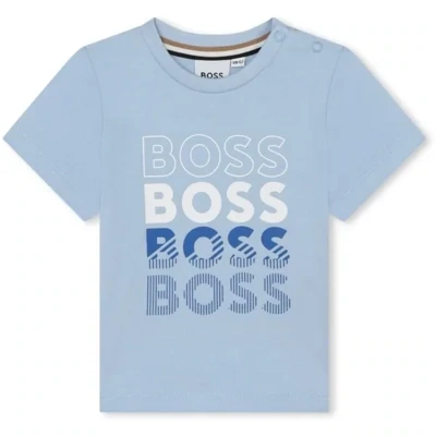 Hugo Boss J50617/783 Boy's Short Sleeve Logo T-Shirt – Pale Blue