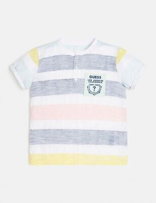 Guess L2GI13K6XN1 Boy’s Short Sleeve Henley Striped T-Shirt – Wonder Stripe Yellow