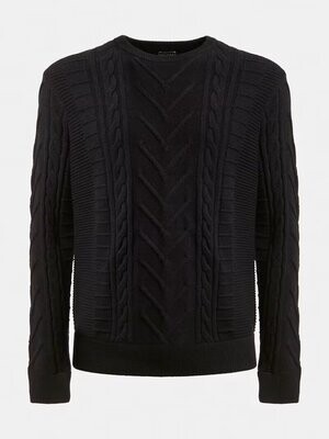 Guess M1BR10Z2MK1 Men’s Long Sleeve Mixed Cable Liam Crewneck Knit Sweater – Black