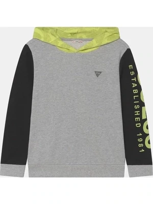 Guess N2YQ04KA6R0 Boy’s Long Sleeve Hoodie – Light Stone Heather