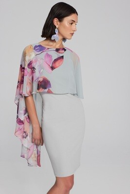 Joseph Ribkoff 241718 Women's Floral Chiffon Cape Dress – Grey- Multi