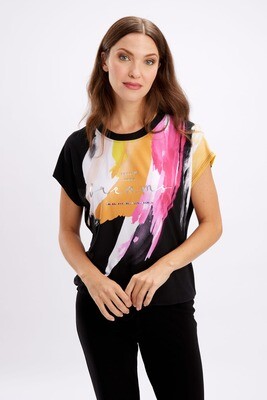 Frank Lyman 246462 Women's Short Sleeve Graphic Front Top – Black- Multi