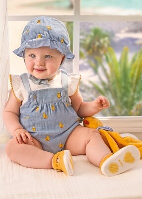 Mayoral 1609 Baby Girl's Short Sleeve Duck T-Shirt, Overall & Hat Set 3PC