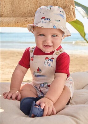 Mayoral 1638 Baby Boy's SS Beach T-Shirt, Overalls & Hat Set 3PC/