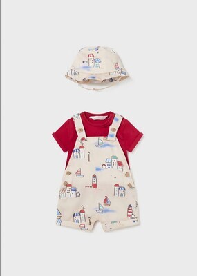 Mayoral 1638 Baby Boy's SS Beach T-Shirt, Overalls & Hat Set 3PC/