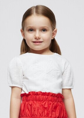 Mayoral 3085 Girl's Short Sleeve Embroidered Palm Tree T-Shirt