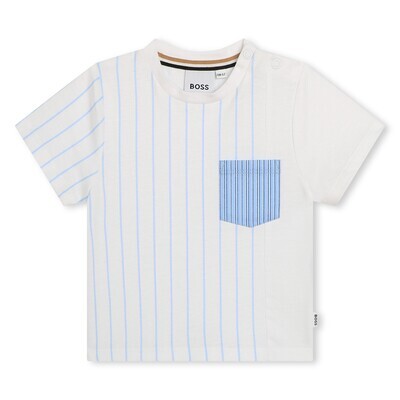 Hugo Boss J50606/10P Boy's Short Sleeve Striped T-Shirt w/ Pocket – White