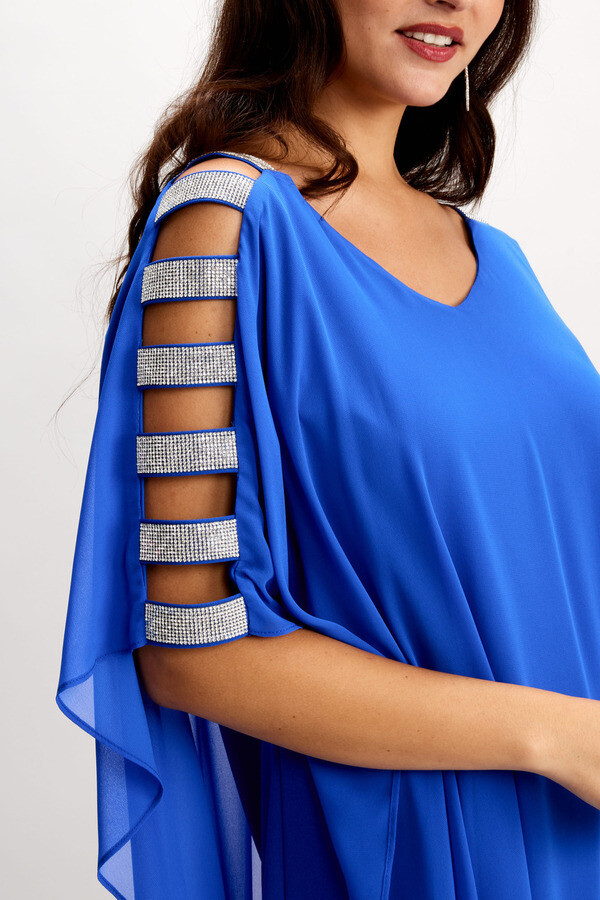 Frank Lyman 248297 Women's Cut-Out Shoulder Chiffon Dress – Azure