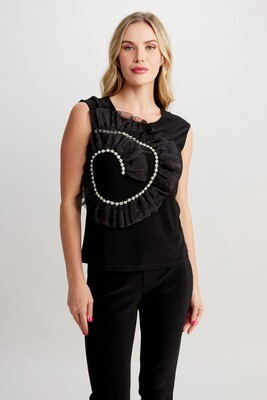 Frank Lyman 248218U Women's SL Rhinestone & Organza Flower Top/ BLACK