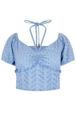 Guess W3GP16KALQ0 Women's Short Sleeve Aini Cropped Top – Cold Whimsical Blue