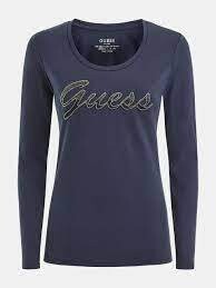 Guess W3RI15J1314 Long Sleeve Navy Blue Badazzled Guess Logo