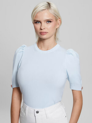 Guess W3RR00Z34W0 Light Blue Short Sleeve Tee with Rhinestones