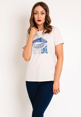 Guess W4GI42K9RM1 Women's Short Sleeve In Love Lips Easy T-Shirt
