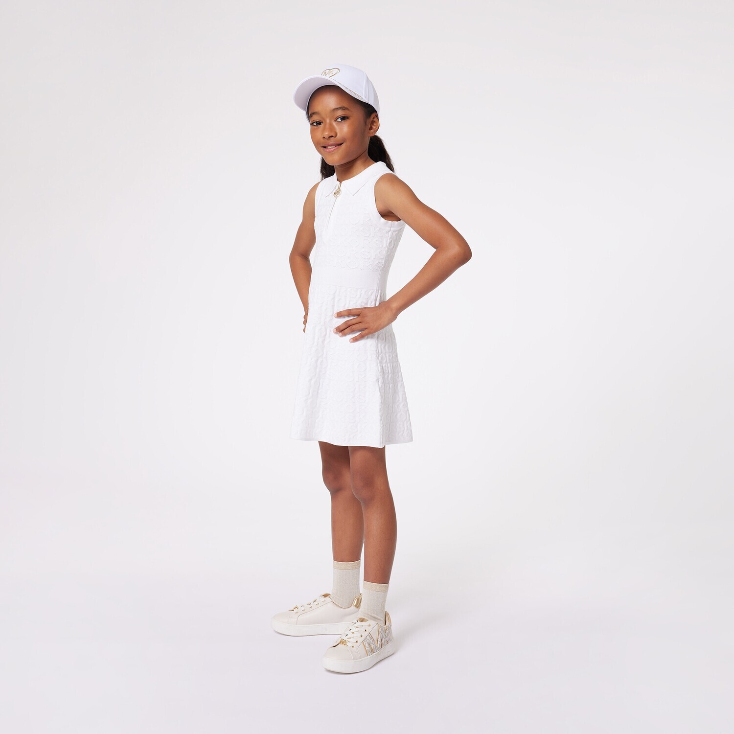 Michael Kors R30014 Girls Jr. Slvless KORS Embossed Dress – White 6