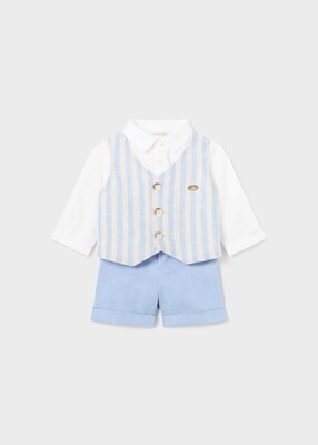 Mayoral 1220 Baby Boy's Ls Linen Vest Shirt & Shorts Set 2PC/