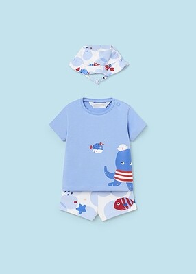 Mayoral 1620 baby boys sea-themed shirt, trunks and hat/ ATLANTIS