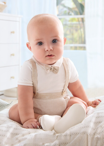 Mayoral 1636 Baby Boy's Short Sleeve Stripe Romper w/ Suspenders