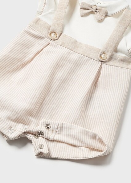 Mayoral 1636 Baby Boy's Short Sleeve Stripe Romper w/ Suspenders