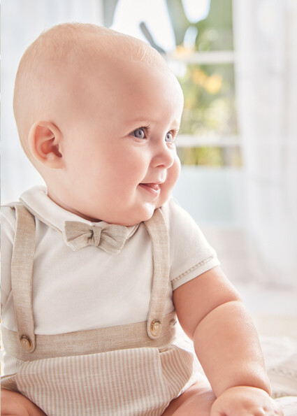 Mayoral 1636 Baby Boy's Short Sleeve Stripe Romper w/ Suspenders