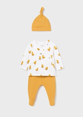 Mayoral 1534 Baby's LS Duck T-Shirt, Footed Pants & Hat Set 3PC/