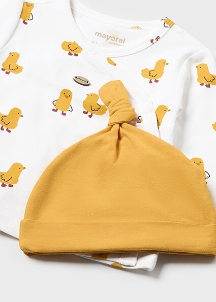 Mayoral 1534 Baby's Long Sleeve Duck T-Shirt, Footed Pants & Hat Set 3PC