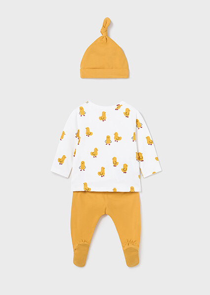 Mayoral 1534 Baby's Long Sleeve Duck T-Shirt, Footed Pants & Hat Set 3PC