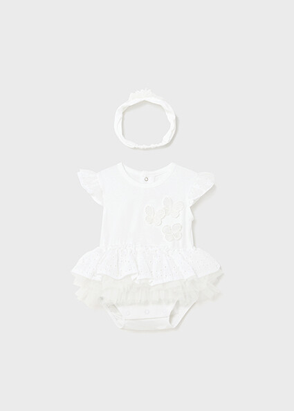 Mayoral 1702 Baby Girl's Short Sleeve Tutu Onesie & Headband Set 2PC