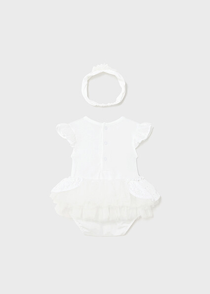 Mayoral 1702 Baby Girl's Short Sleeve Tutu Onesie & Headband Set 2PC