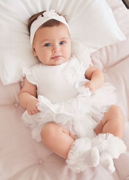 Mayoral 1702 Baby Girl's Short Sleeve Tutu Onesie & Headband Set 2PC