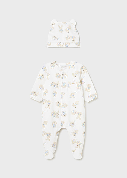 Mayoral 1721 Baby Boy's Long Sleeve Footed Onesie & Hat Set 2PC