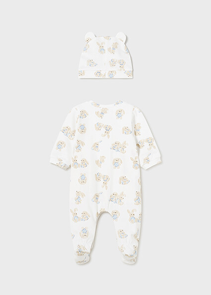Mayoral 1721 Baby Boy's Long Sleeve Footed Onesie & Hat Set 2PC