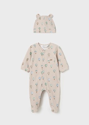 Mayoral 1721 Baby Boy's Long Sleeve Footed Onesie & Hat Set 2PC