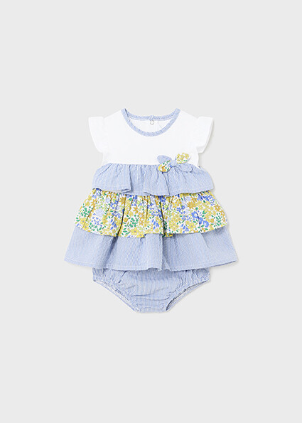 Mayoral 1898 Baby Girl's SL Ruffle Dress & Diaper Cover Ser 2PC