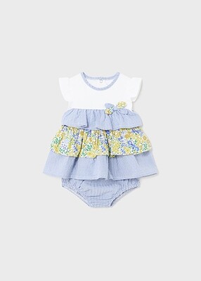 Mayoral 1898 Baby Girl's SL Ruffle Dress & Diaper Cover Ser 2PC/