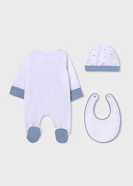 Mayoral 9448 Baby Boy's Onesie, Bib & Hat Set 3PC