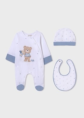 Mayoral 9448 Baby Boy's Onesie, Bib & Hat Set 3PC