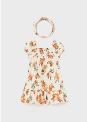 Mayoral 1923 Baby Girl's Short Sleeve Tangerine Print Dress & Headband Set 2PC