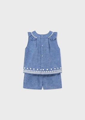 Mayoral 1298 baby girl's linen 2 PC set with white detail – Blue