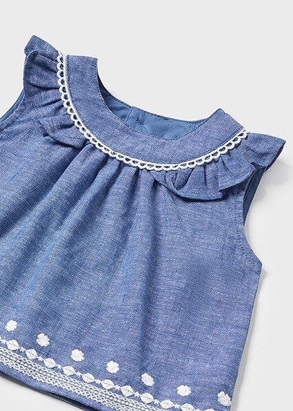 Mayoral 1298 baby girl's linen 2 PC set with white detail – Blue