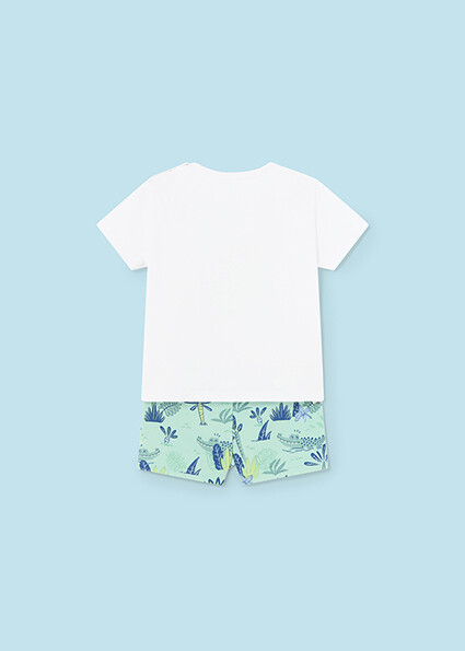 Mayoral 1648 baby boy’s crocodile swim trunks and t-shirt set – Aqua
