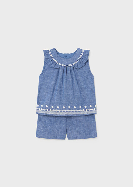 Mayoral 1298 baby girl's linen 2 PC set with white detail – Blue