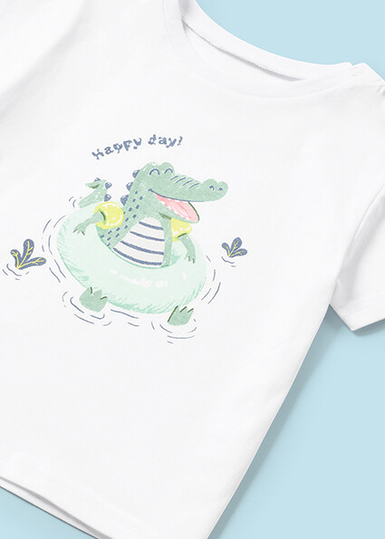 Mayoral 1648 baby boy’s crocodile swim trunks and t-shirt set – Aqua