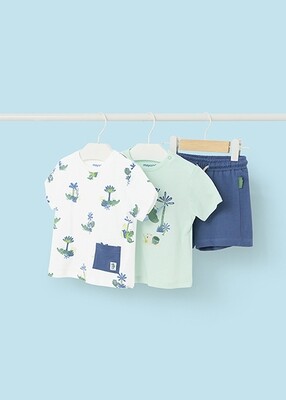 Mayoral 1655 baby boys 3-piece crocodile t-shirts and blue shorts