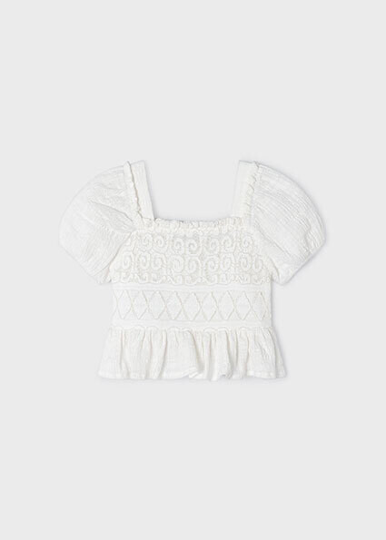 Mayoral 3175 Girl's Short Sleeve Lace Blouse
