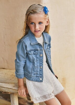 Mayoral 3474 girls basic jean jacket with silver heart button/ MEDIO 
